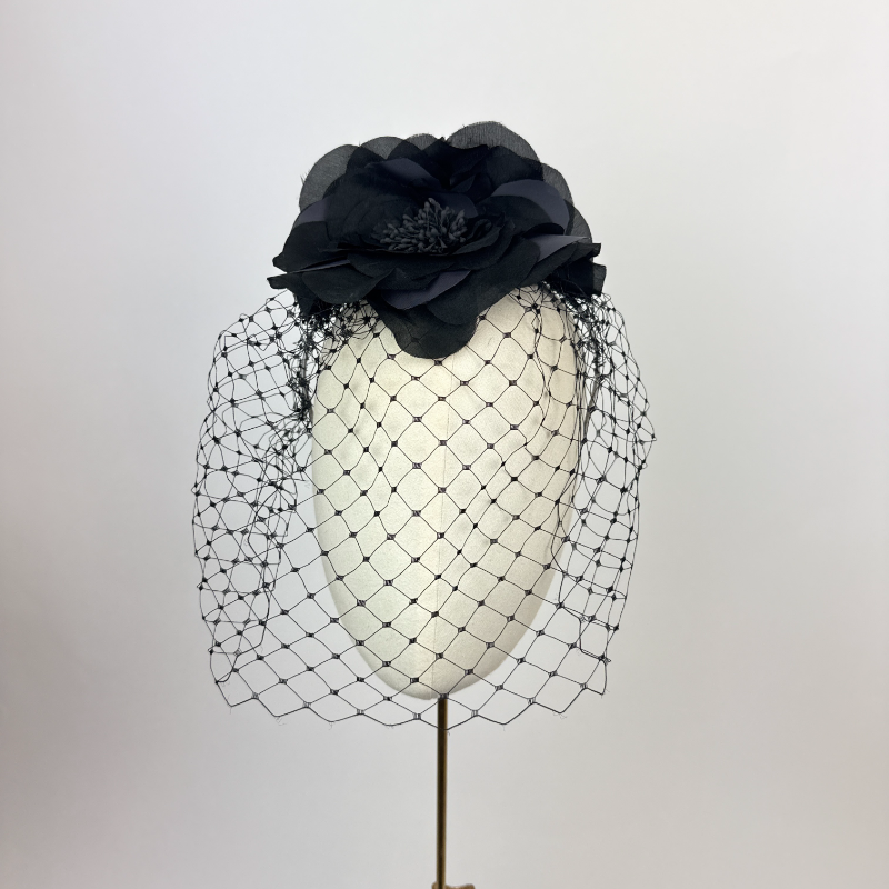 black veil funeral headband