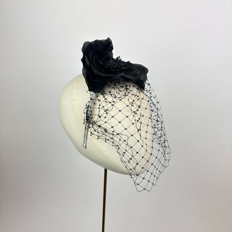 Charity Listing: Black Veiled Flower Headpiece - Image 3