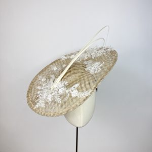 warm oyster and ivory sinamay saucer hat